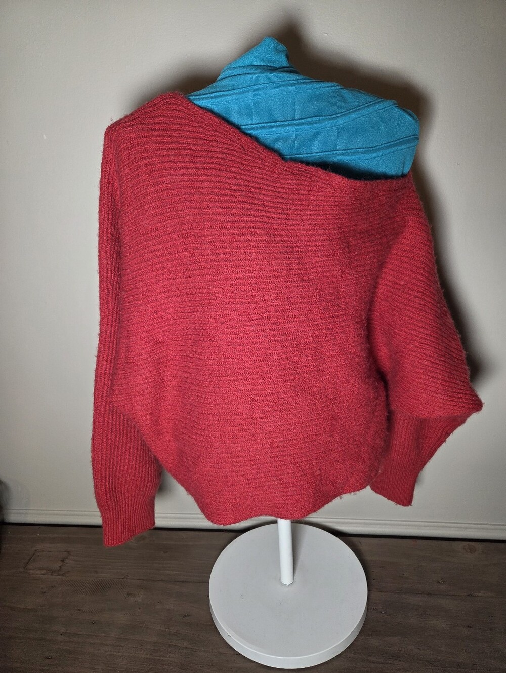 Free People Red Asymmetrical Off-The-Shoulder Knit Sweater - Picture 2 of 12
